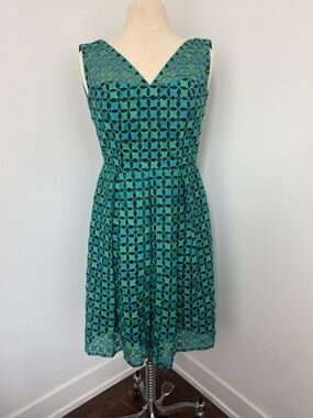 Eva Franco RARE Geometric A-line Blue/Green/Black